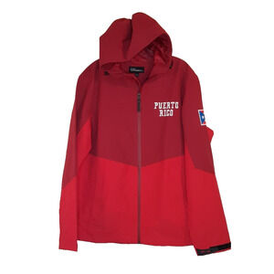 Port Authority Coat Mens‎ Large Red Hooded Jacket Puerto Rico Full Zip Polyester